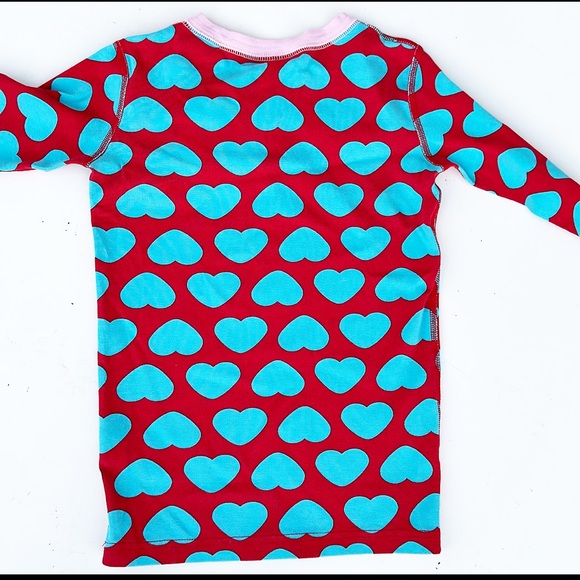Hanna Andersson Heart Print Pajamas PJ Set Long Sleeve Red Blue 10 - Picture 3 of 5